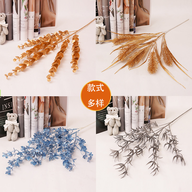 Gold series simulation flowers wedding hall flower arrangement decoration foreign peony maple leaf Eucalyptus olive leaf Miscanthus apple leaf