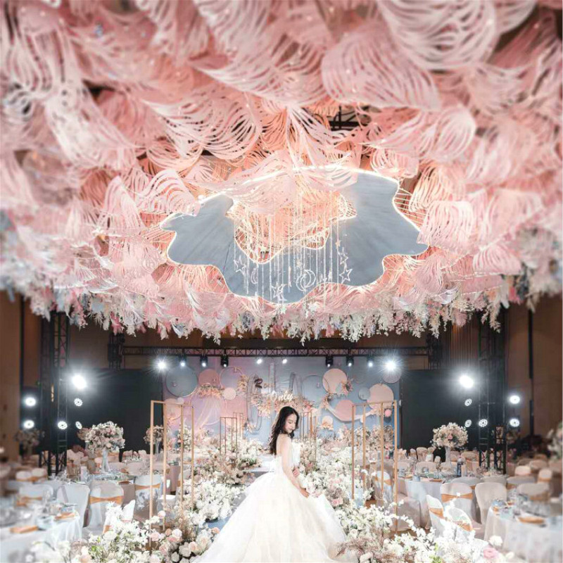 Wedding paper carving curve ribbon ceiling decoration wedding hotel banquet paper-cut design modeling shopping mall display props