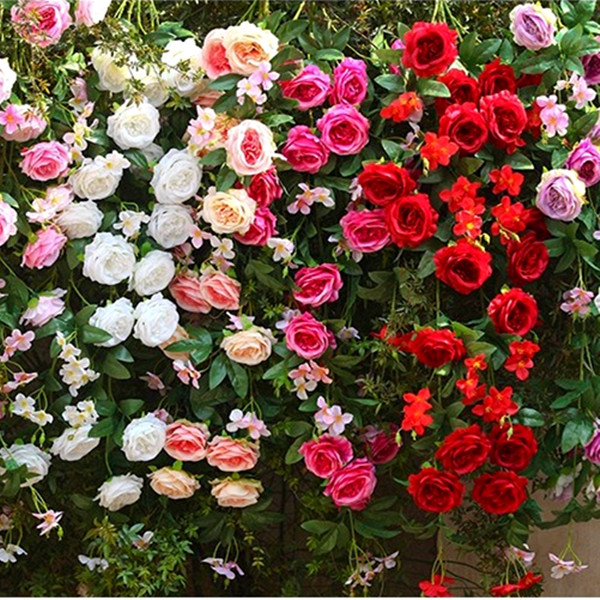 Simulation Fake Peony Flowers Vines Indoor Shelter Suspended Ceiling Climbing Vines Air Conditioning Piping Decoration Plastic Vines Plant Flower Wall