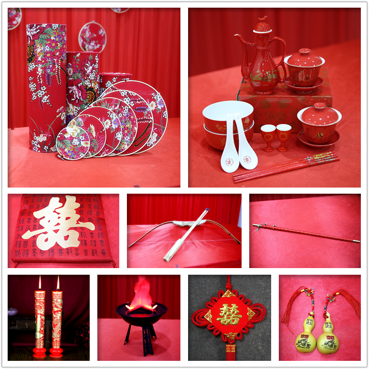 Chinese wedding props red cloth ring pendant big red cylindrical ornaments saddle bow brazier scale bowl wedding festive supplies