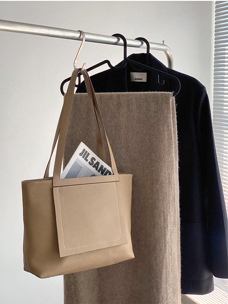 Simple and versatile commuter bag head layer cowhide large-capacity tote bag zipper shopping bag leather tote shoulder bag