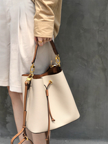 Classic simple and versatile drawstring bucket bag cowhide womens bag cross-body bag one shoulder commuter handbag large capacity bag