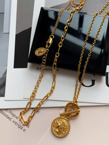 Light luxury European and American niche design fashionable stacking vintage Roman portrait gold coin necklace OT buckle coin necklace