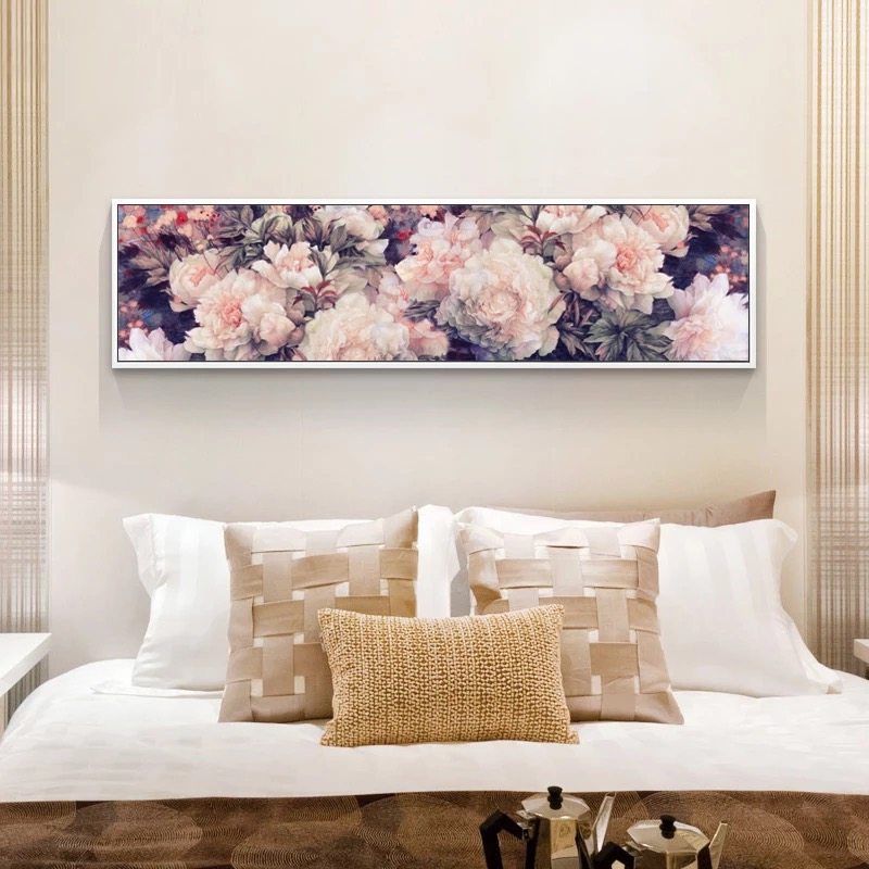 Precision printing DMC pure cotton embroidery thread cross stitch Living room bedroom bed head decoration simple modern painting peony flowers