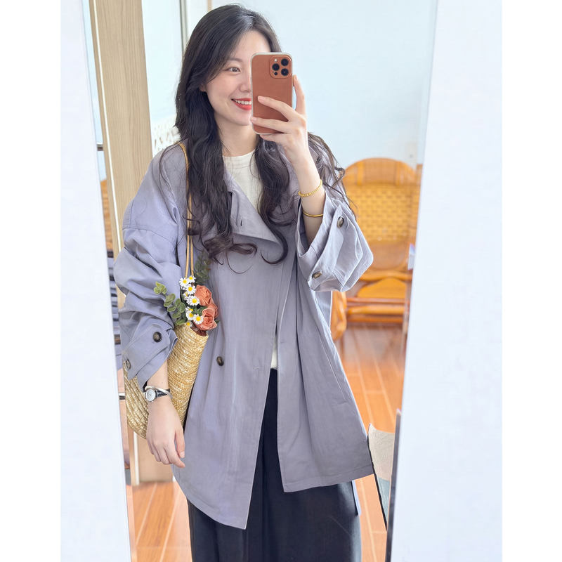 Mist Purple Trench Coat for Women, Autumn Loose Double-Breasted Casual Korean Style Versatile Commuter Style, Brightening and Age-Reducing Top Mist Purple Trench Coat for Women, Autumn Loose Double-Breasted Casual Korean Style Versatile Commuter Style, Brightening and Age-Reducing Top