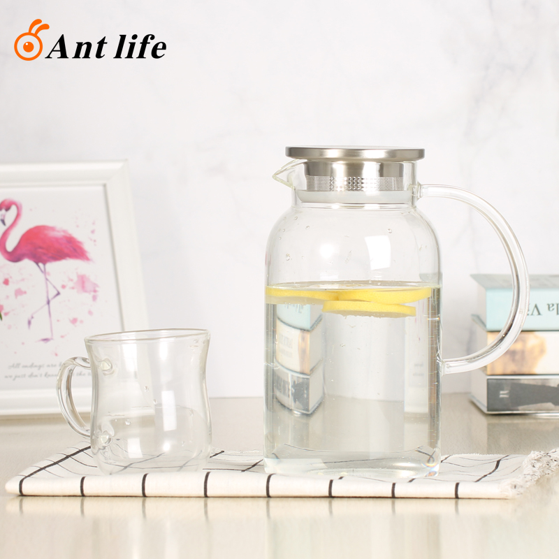 Cool Kettle Glass Heat Resistant High Temperature Explosion Protection Home Large Capacity Water Bottle Cool White Open Water Cup Teapot Suit Cold Kettle-Taobao