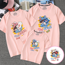 Cartoon pro-loading summer clothing pure cotton short sleeve T-shirt family of three-mouth and four-mouth foreign gas mother and mother female dress class Stide