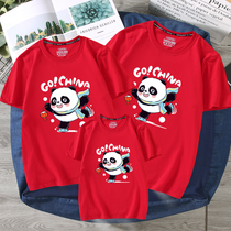 Guochao kiss in summer clothes with large red short sleeves T-shirt family of three-mouthed pure cotton Chinese wind mother and mother womens clothing
