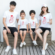 抖音亲子装夏装纯棉短袖T恤一家三口母子母女家庭宽松t恤洋气套装