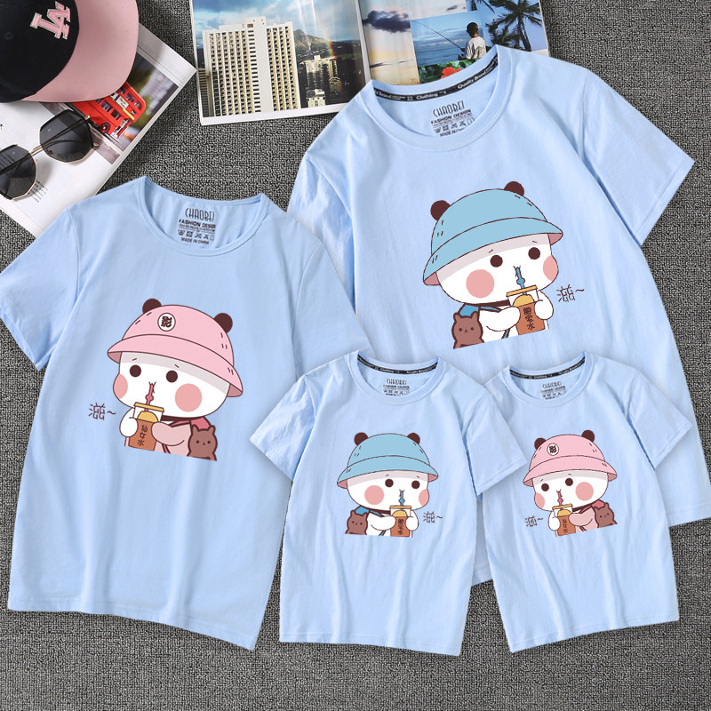 2021 new parent-child summer dress a family of four pure cotton short-sleeved T-shirt Western school mother and son mother and daughter dress loose class clothes