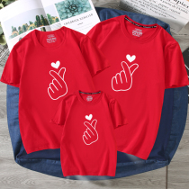 Star same parent-child dress summer short sleeve than heart hand T-shirt family of three four foreign mother and child Women ins ins