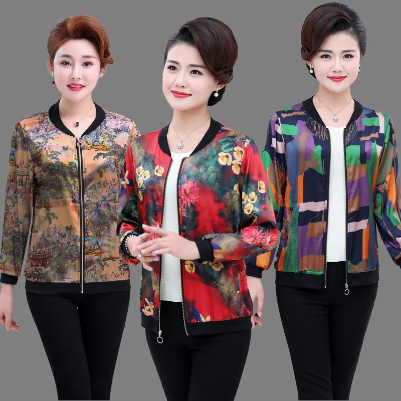 Mother's Clothing Spring and Summer New Long-Sleeved Thin Coat Middle-Aged and Elderly Women's Short Top Jacket Women's Cardigan Coat Autumn