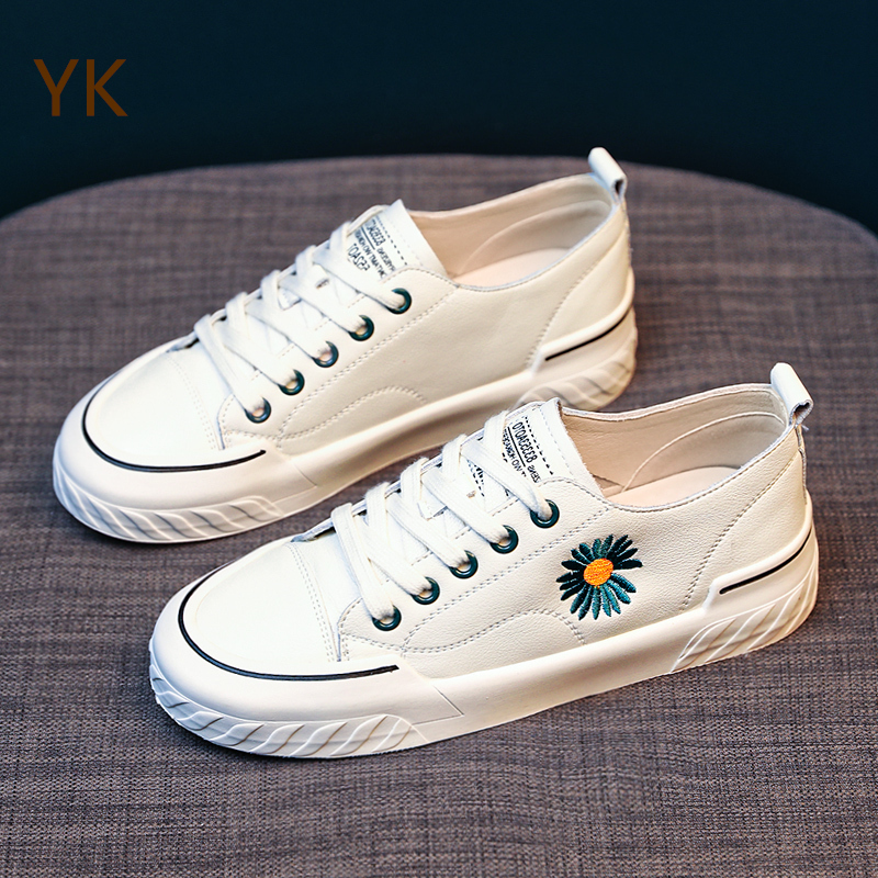 Hong Kong genuine leather small daisy small white shoes woman 2021 Summer new 100 Lap Canvas Board Shoes Ins Tide Casual Bag Shoes