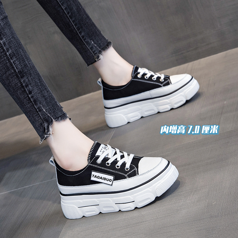 Hong Kong thick-soled platform shoes 2021 summer new all-match inner heightening canvas shoes women's shoes ins casual board shoes trend