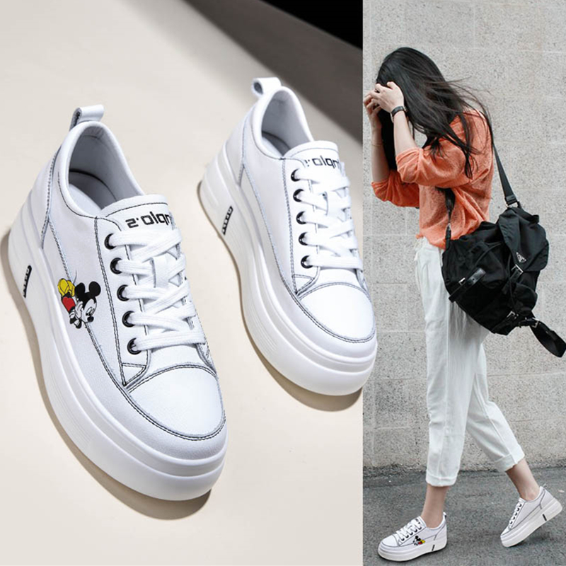 Hong Kong leather thick-soled platform shoes increased inside small white shoes women's 2021 spring new casual board shoes four seasons shoes