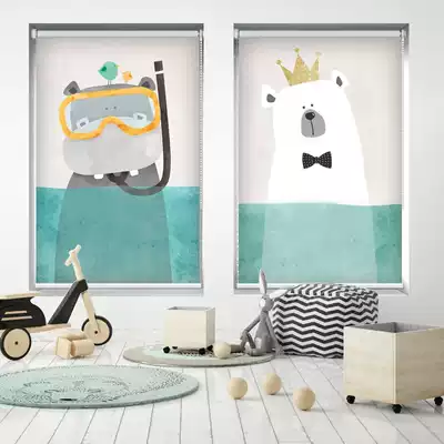 Curtain roll cord cartoon household cosmetic room waterproof bedroom non-perforated installation pull lift and lift shading partition simple