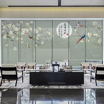 New Chinese rolling curtain curtain screen curtain partition window hanging lifting shading curtain porch flower bird bamboo curtain rolling style