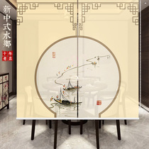 New Chinese roller blinds Curtain shading free hole installation Hanging painting partition curtain Room door curtain Living room decoration occlusion