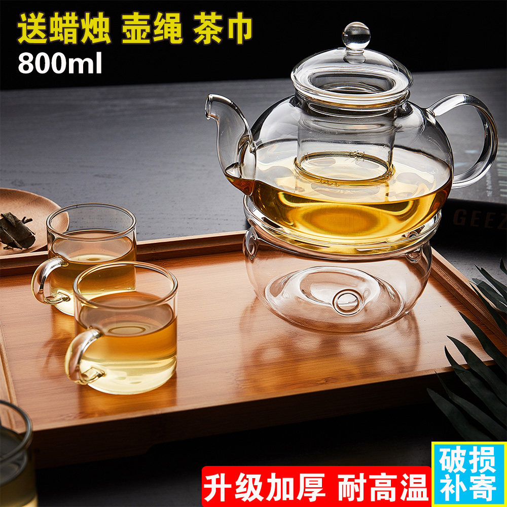 Large capacity heat-resistant glass tea set set Cup bubble teapot heating transparent flower tea set whole set