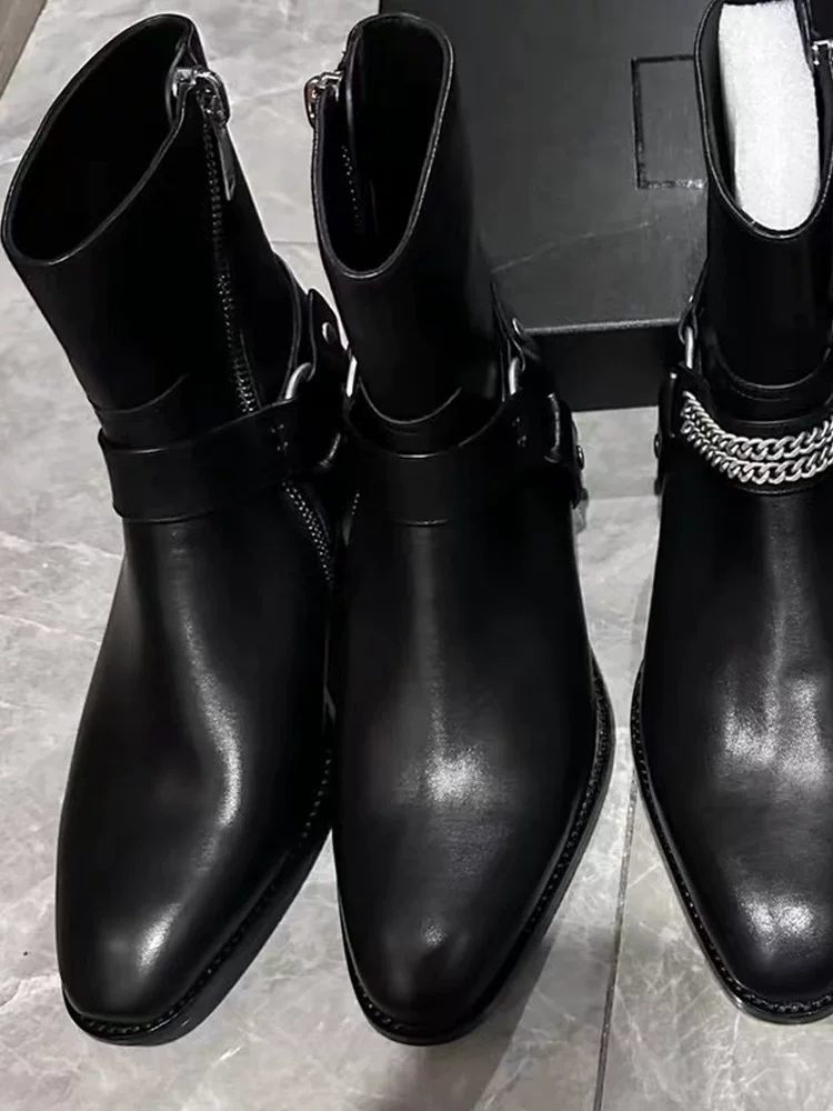 [老吴先生夏季CHELSEA BOOT切尔西靴男真皮尖头环扣高街马丁靴男潮]