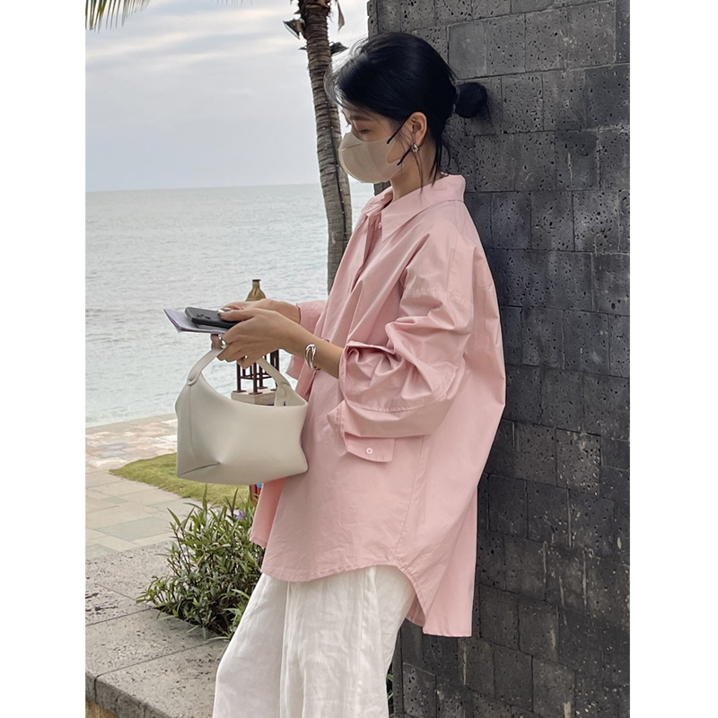 Pink Shirt for Women, Unique Design, Niche Spring Clothing, 2026 New Style, Loose Fit, Slimming Top, Elegant Shirt, Mid-Length