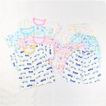 Belly thin gauze Summer men and women short sleeve shorts set baby pajamas air conditioning clothing cotton 1234 years old