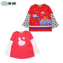 Day Family Mk Spring Autumn Season for men and women Childrens clothes splicing animated long sleeves T-shirt fake two round collar loose cartoon blouses