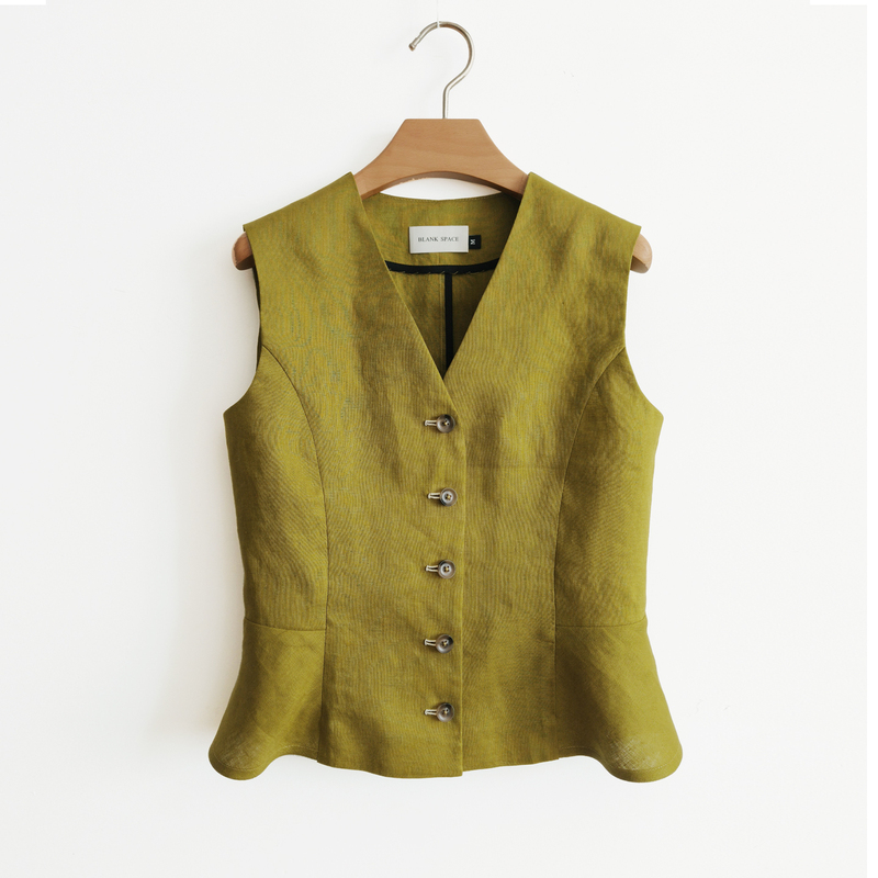 Tailored Soft Linen in Mustard and Olive Green, Sleeveless Vest Top with a Slim Fit and Drapey Feel for Summer