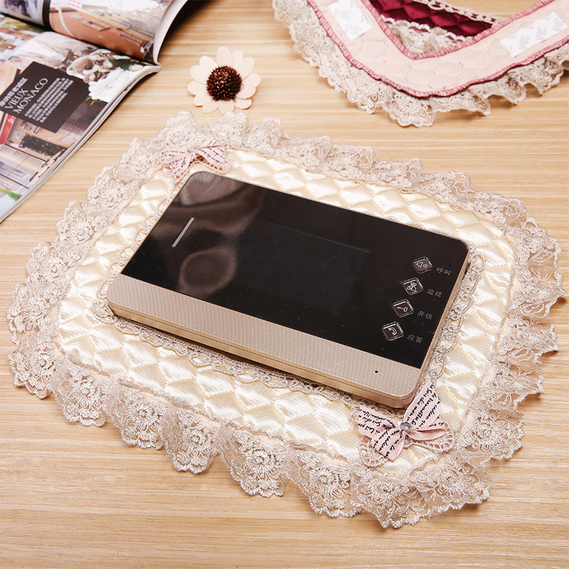 European fabric doorbell video phone dust cover lace embroidery wall sticker access control walkie-talkie telephone protective cover