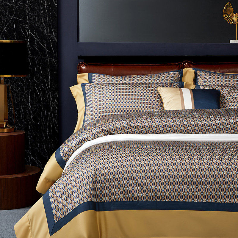 European-style high-end imported 100 horse cotton men's geometric bedding cotton contrast color stitching quilt cover bed sheet
