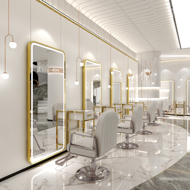 Net Red Hair Salon Special Beauty Hair Shop Mirror Desk With Lamp Hairdressingshop Single-sided Hanging Wall Mirror Rational wall-mounted mirror LED