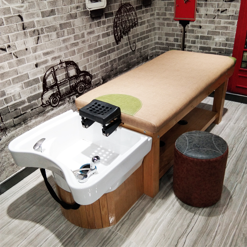 Taistyle shampoic bed and hairdrester Flushing Water Bed Beauty Hair Salon Washing head bed Ceramic Basin Hair Salon Special Solid Wood Manufacturer Direct