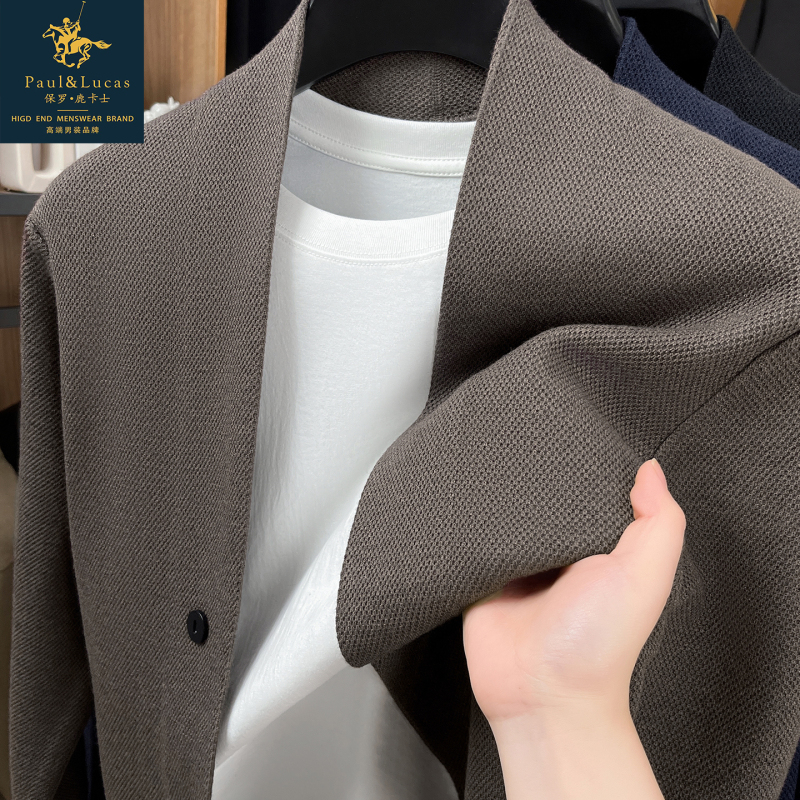 Paul Luka's Trendy Spring and Autumn Knitted Cardigan Jacket for Young and Middle-Aged Men, Mixed-Style Top for 40-Year-Old Dads
