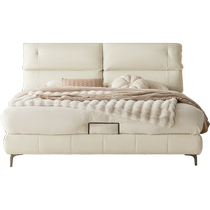 Lins home soft-packed cream-style leather bed for the master bedroom modern simple suspended bed with side storage bed