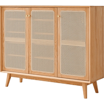 Lins Wood Nordic Solid Wood Shoe Cabinet Rattan Japanese Retro Storage Hall Cabinet Entry Storage Shoe Rack LS405
