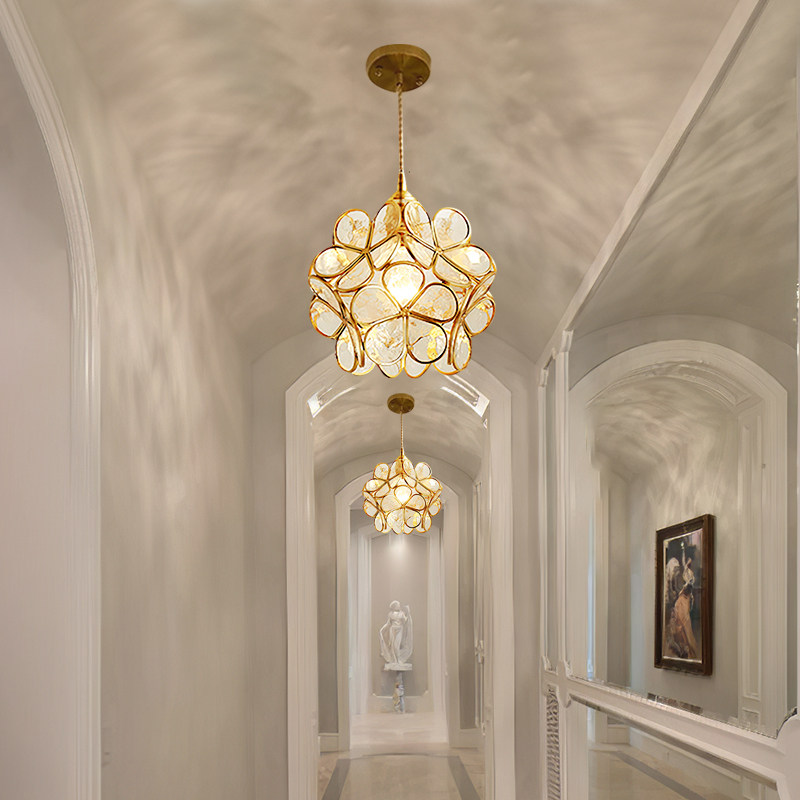 All copper entrance chandelier balcony light simple modern aisle light corridor light Nordic light luxury bedroom bedside small chandelier