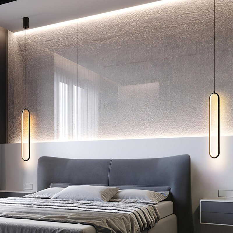 Minimalist bedroom bedside chandelier Nordic minimalist modern LED bedside table pendant lamp creative background wall atmosphere lamp