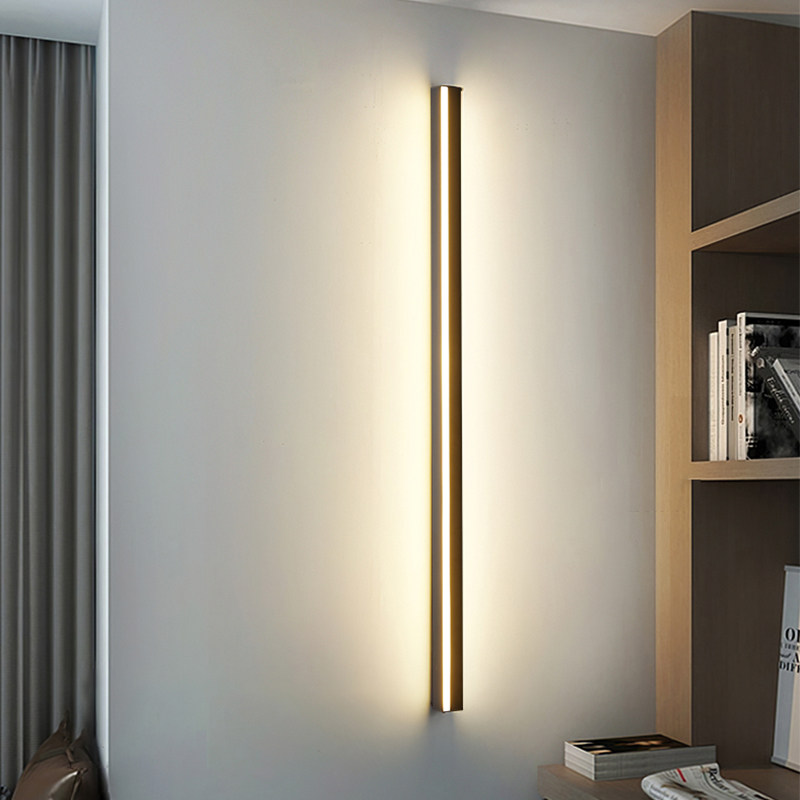 Minimalist long strip wall lamp bedroom bedside living room background corner atmosphere lamp Nordic led study free wiring wall lamp