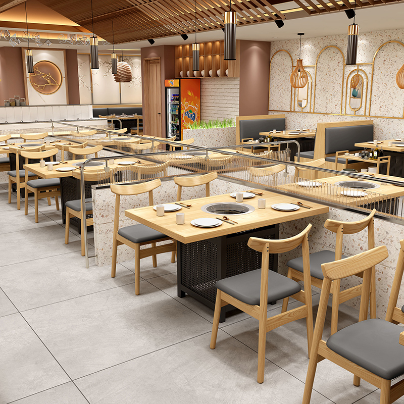 Hot pot card seat sofa stool custom dining table restaurant table and chair combination against the wall plate milk tea shop table dining furniture