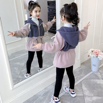 Girl coat autumn and winter clothing 2021 New Korean version of childrens thick clothes Net red middle child foreign style hooded top