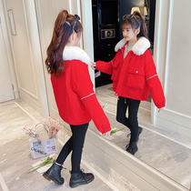Girls plus velvet jacket 2021 New Korean version of foreign style autumn and winter thickened childrens clothing