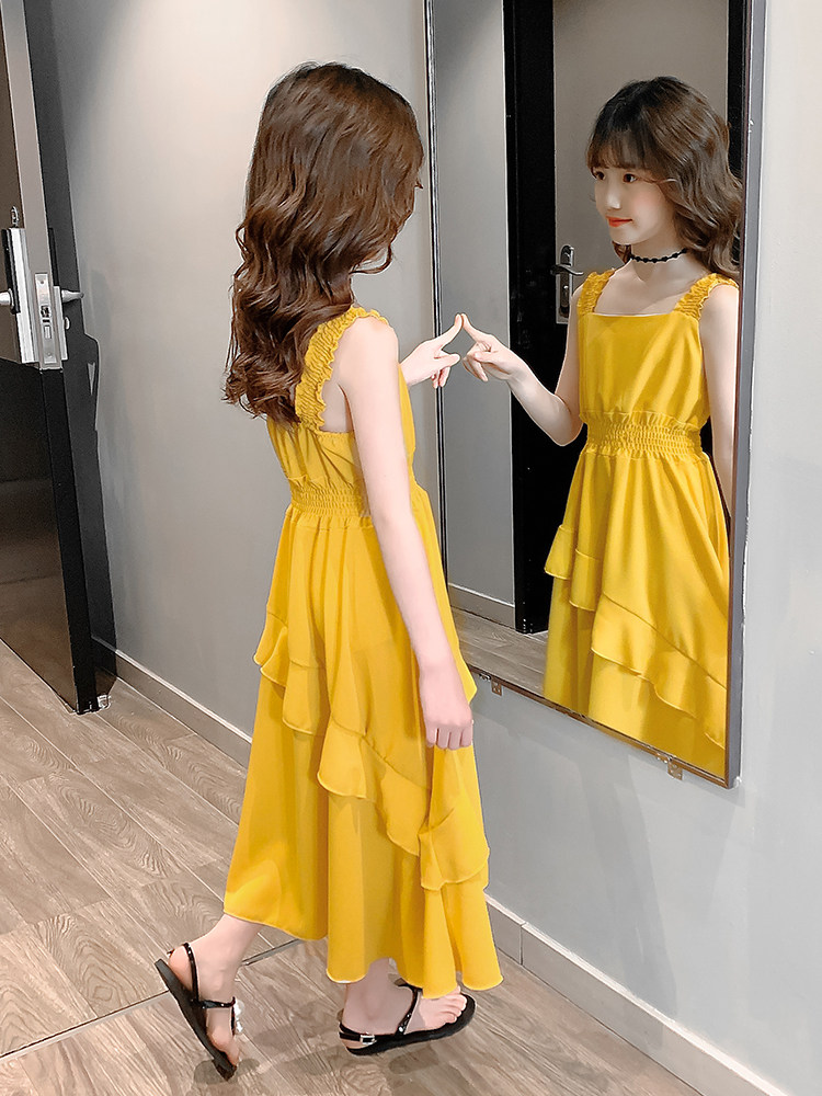 Girls dress summer 2021 new net red Ocean school children's summer super fairy child knee-length chiffon dress