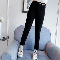Girls plus velvet jeans 2021 autumn and winter new children thick Foreign pencil pants in big children wear leggings