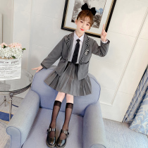 Childrens jk uniform girls academy style set full spring new fashionable pleated skirt suit jacket three-piece set