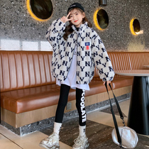 Girl plus velvet sweater 2021 New Korean version of autumn and winter girls fashionable coat children warm sweater