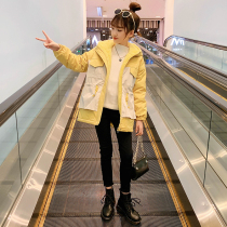 Girls autumn and winter plus velvet thickened coat 2021 New Style fashion big childrens long overalls parka