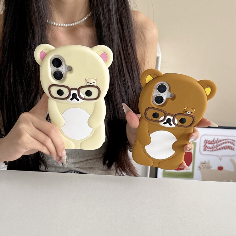 Suitable for Apple 16Promax Silicone Cartoon 15Pro/14Promax Cute Bear 13 Couple Model 12/11 Anti-Fall Phone Protective Case Xr/7P