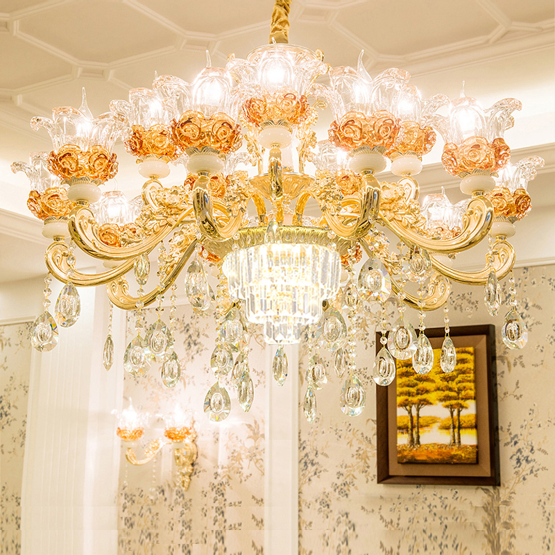 Eurostyle Living Room Chandelier Dining Room Bedroom Light 2024 New Atmospheric Villa Hall Light Lavish Crystal Lamp Package-Taobao