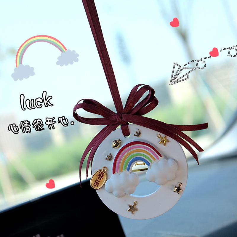 Cute Rainbow Car Perfume Pendant Mesh Red Vehicular Fragrant Lavender Balsamic Balsamic rear mirror hanging decoration in the car