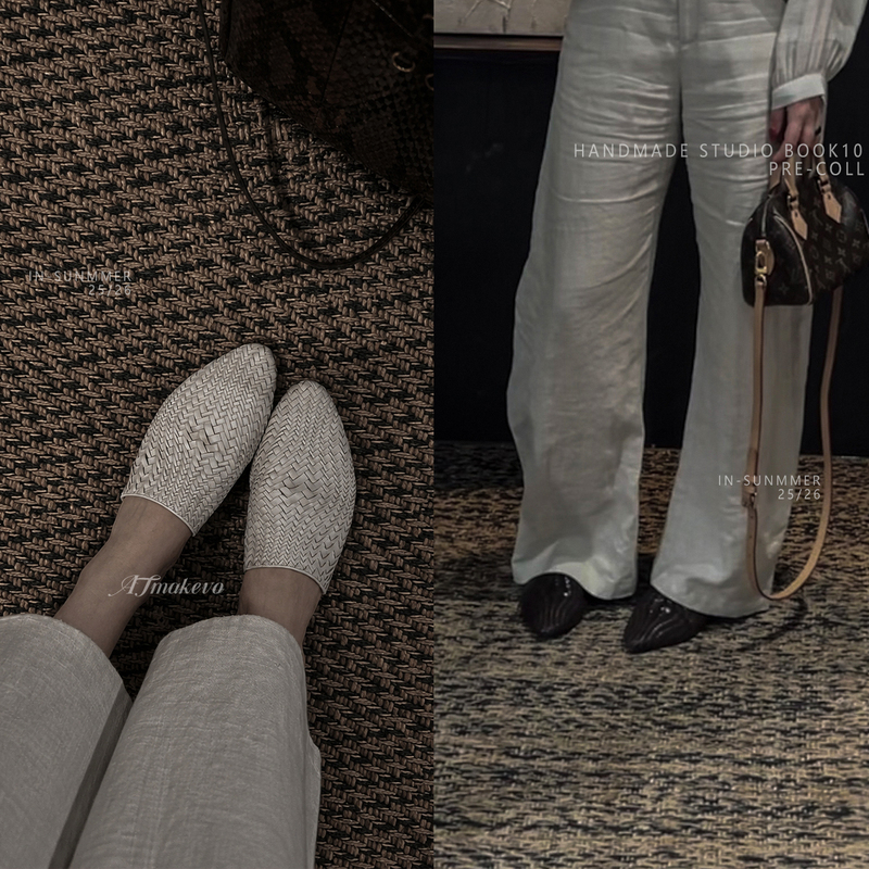 Li Dagai | Retro Woven Pointed-Toe Mules for Women, Low-Heeled Closed-Toe Half-Slippers for Everyday Wear. Li Dagai | Retro Woven Pointed-Toe Mules for Women, Low-Heeled Closed-Toe Half-Slippers for Everyday Wear.